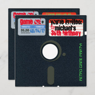 Custom Retro Game Birthday Invite Diskette 5.25 Einladung