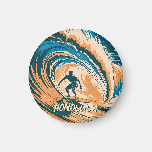 Custom Retro Honolulu Hawaii Surfer Ozean Magnet (Vorne)
