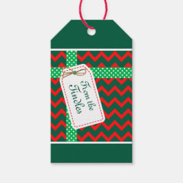 Custom Retro Imitats Velvet Red Zig Zag Green Ribb Geschenkanhänger