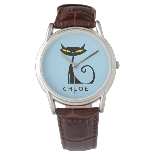Custom Retro Mitte Jahrhundert Moderne Atomenkatze Armbanduhr (Vorderseite)