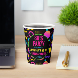 Custom Retro Neon 80’s Birthday – Fun Adult  Pappbecher