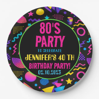 Custom Retro Neon 80’s Birthday – Fun Adult  Pappteller