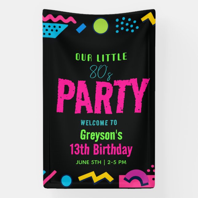 Custom Retro Neon 80’s Birthday Party Banner (Vertikal)