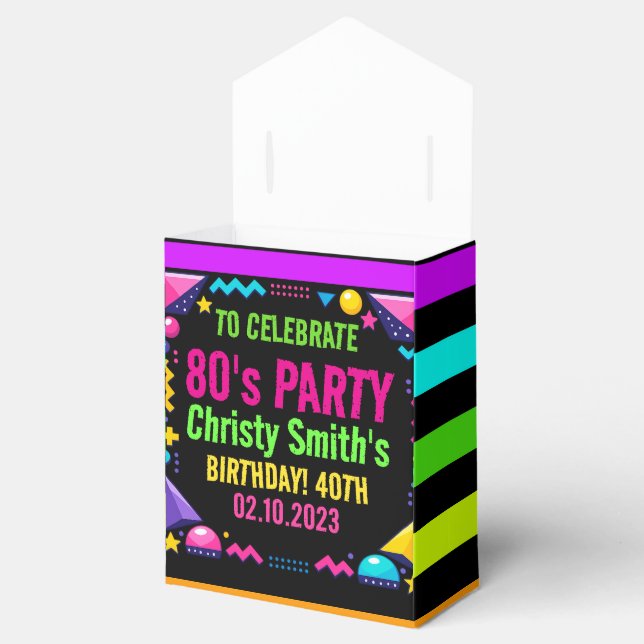Custom Retro Neon 80’s Birthday Party Geschenkschachtel (Geöffnet)
