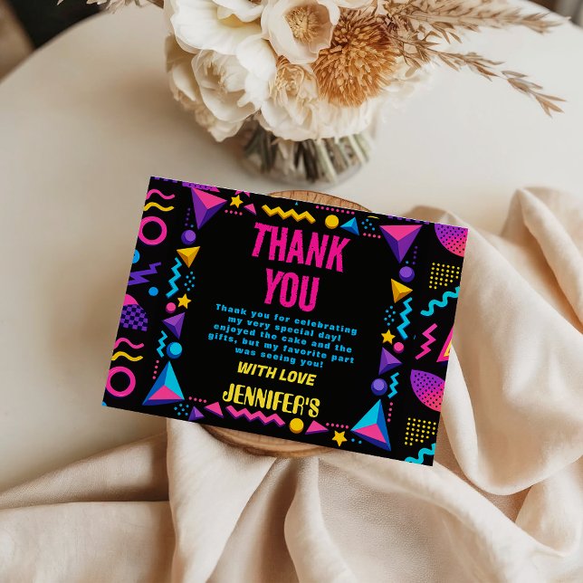 Custom Retro Neon 80's Birthday Party Dankeskarte (Custom Retro Neon 80's Birthday Party Thank You Card
)
