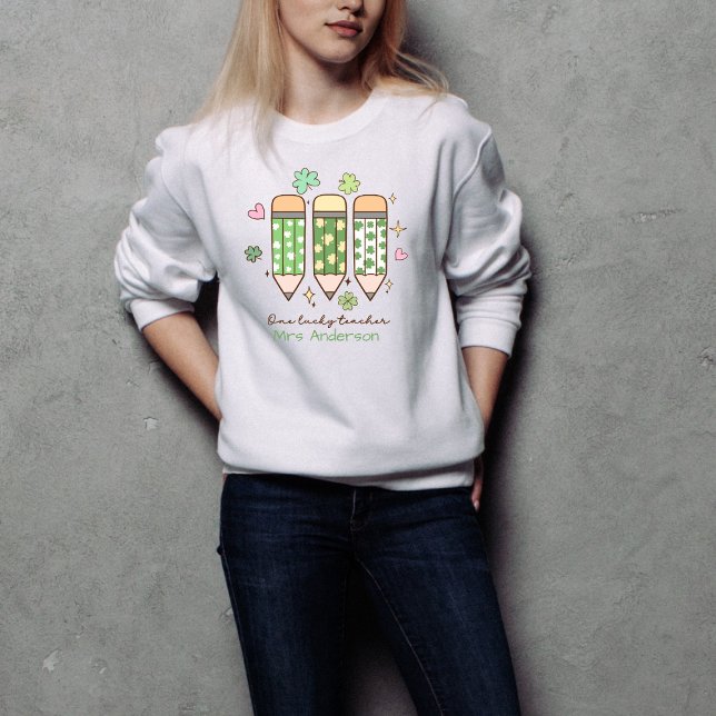Custom Retro One Lucky Teacher Pencil Sweatshirt (Von Creator hochgeladen)