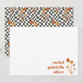 Custom Retro Orange Mushroom Checkerboard Mitzvah Dankeskarte