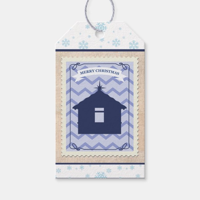 Custom Retro Paper Briefmarke Frohe Weihnachtskrip Geschenkanhänger (Vorderseite)