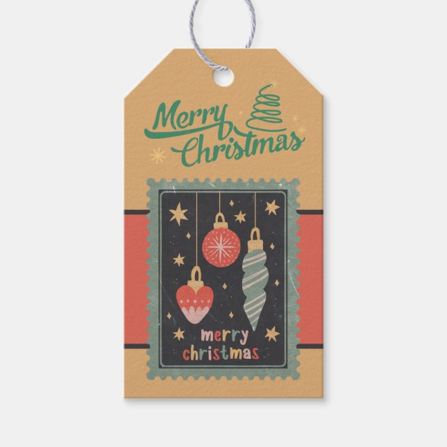 Custom Retro Paper Briefmarke mit Weihnachtsschmuc Geschenkanhänger (Vorderseite)