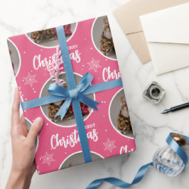 Custom Retro Pink Merry Christmas One Circle Photo Geschenkpapier