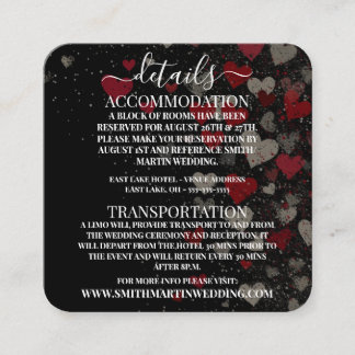 Custom Retro Red Falling Hearts Wedding Details Begleitkarte
