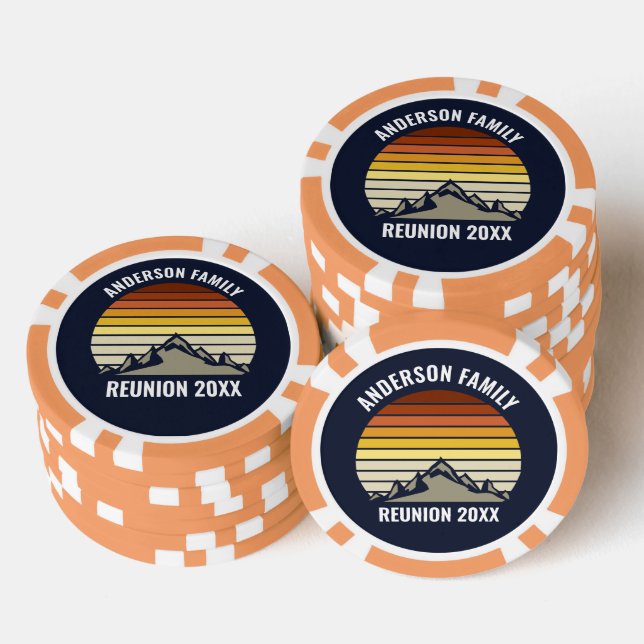 Custom Retro Sunset Mountain Navy Blue Pokerchips (Stapel)