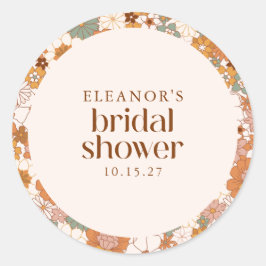 Custom Retro Terracotta Boho Floral Brautparty Runder Aufkleber