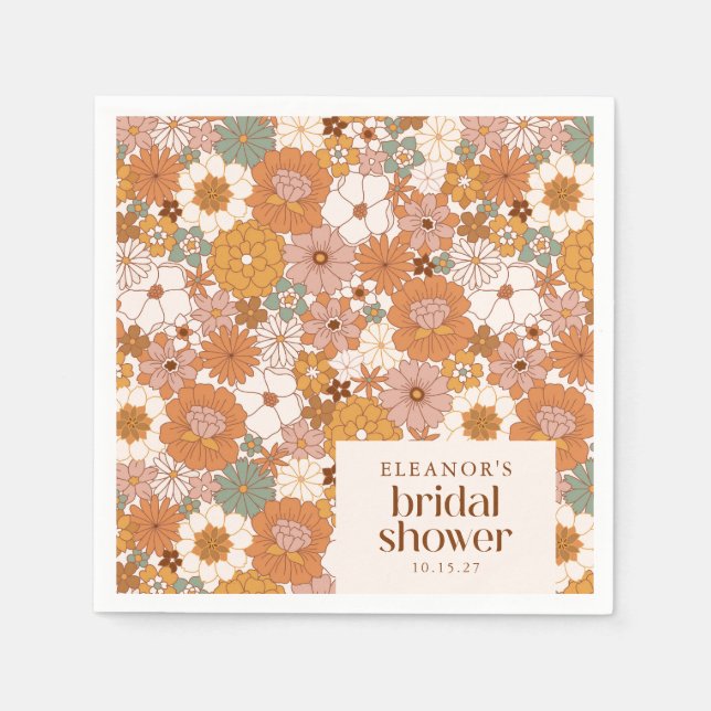 Custom Retro Terracotta Boho Floral Brautparty Serviette (Vorderseite)