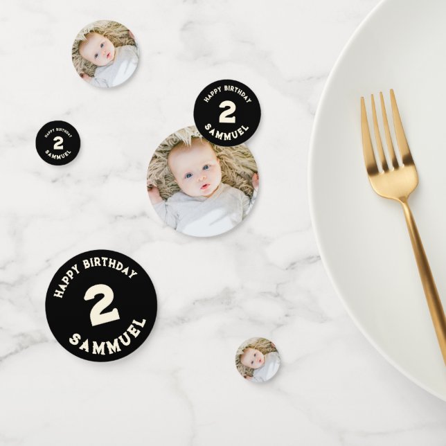 Custom Retro Vintages Baby Foto 2. Geburtstag Konfetti (Gruppe)