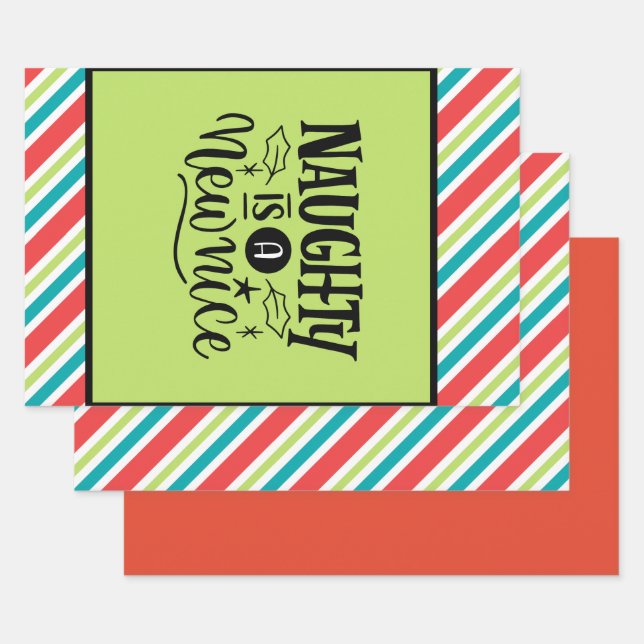 Custom Retro Weihnachten "Naughty is a New Nice" Geschenkpapier Set (Set)