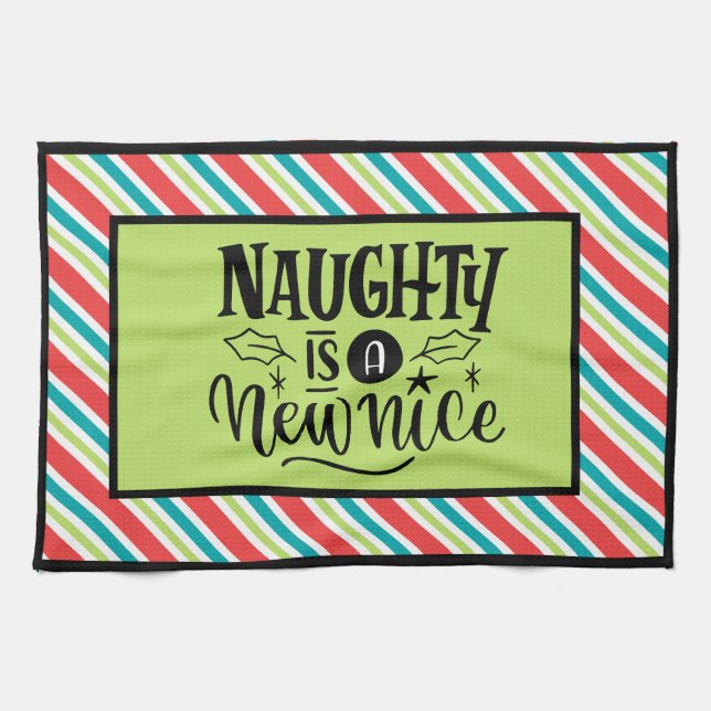 Custom Retro Weihnachten "Naughty is a New Nice" Geschirrtuch (Horizontal)
