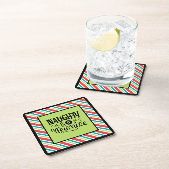 Custom Retro Weihnachten "Naughty is a New Nice" Rechteckiger Pappuntersetzer (Vor Ort)