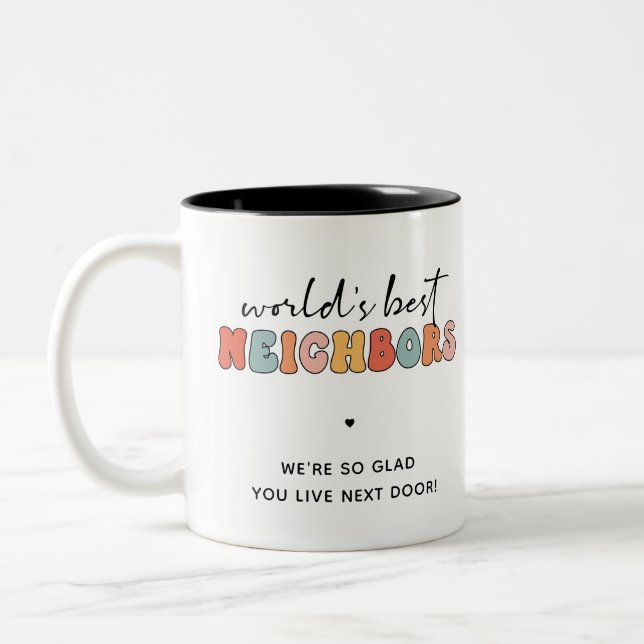 Custom Retro World's Best Neighbors Zweifarbige Tasse (Links)