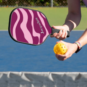 Custom Retro Zebra Streifen Wavy Lines Magentrosa Pickleball Schläger