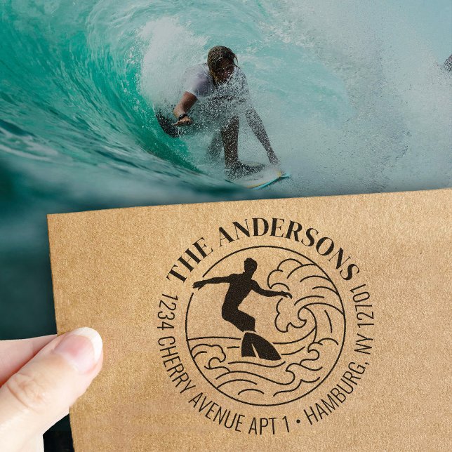 Custom Return Address Surf Board Surfing Wave Gummistempel (Von Creator hochgeladen)
