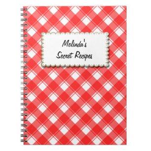 Custom Rezept Notebook Red and White Kariert Patte Notizblock