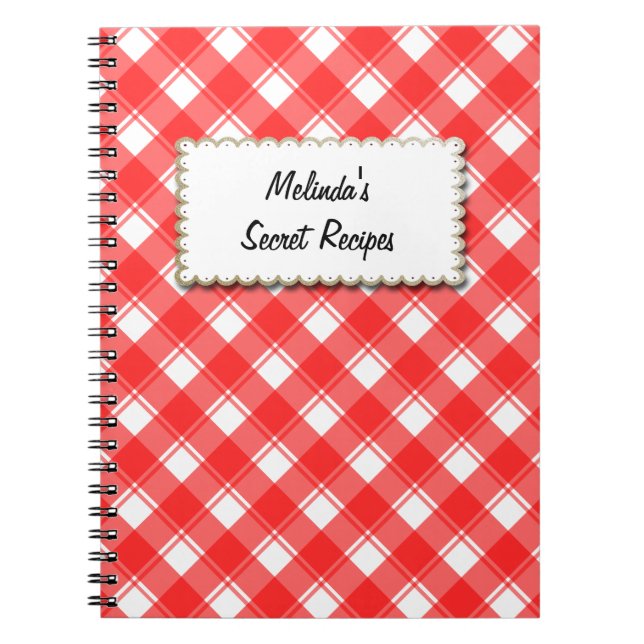 Custom Rezept Notebook Red and White Kariert Patte Notizblock (Vorderseite)