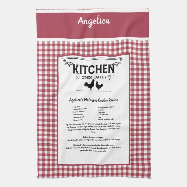 Custom Rezept Red White Farmhouse Buffalo Kariert Geschirrtuch (Vertikal)