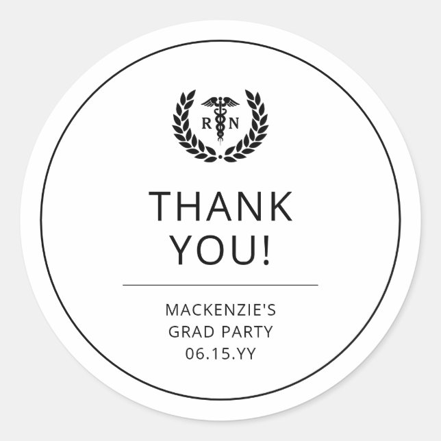 Custom RN Nurse Graduation Party Vielen Dank Runder Aufkleber (Vorderseite)