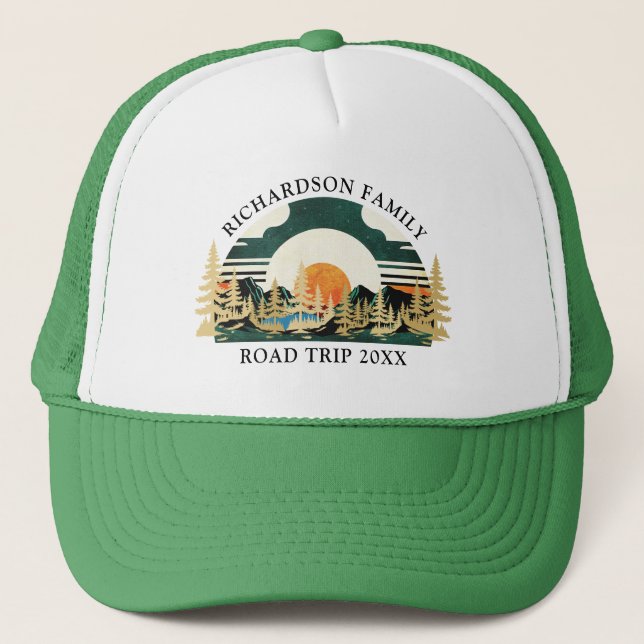 Custom Road Trip Sunset Camping Family Wiedersehen Truckerkappe (Vorderseite)