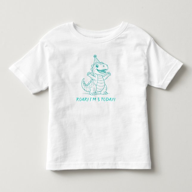 Custom "ROAR! Ich bin heute 3!" Birthday Dinosaur  Kleinkind T-shirt (Vorderseite)