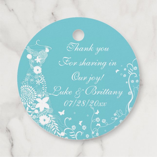 Custom Robin Egal Blue Gastgeschenk Hochzeit Label (Rückseite)