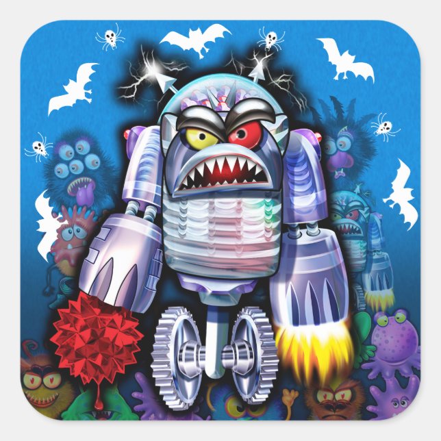 Custom Robo Monster Halloween Sticker. Quadratischer Aufkleber (Vorderseite)