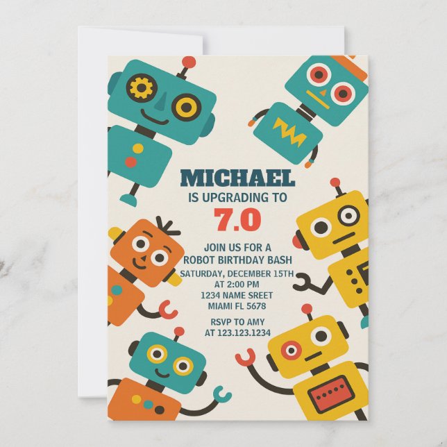 Custom Robot Birthday Einladung (Vorderseite)