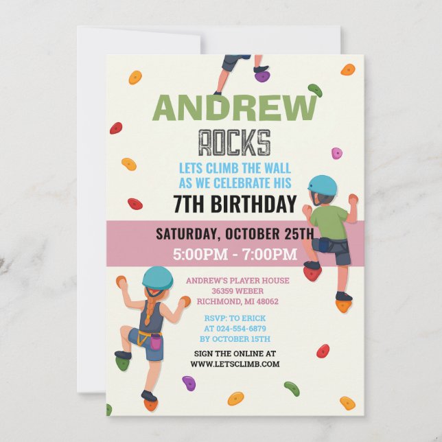 Custom Rock Climbing Birthday Party Invitation Einladung (Vorderseite)