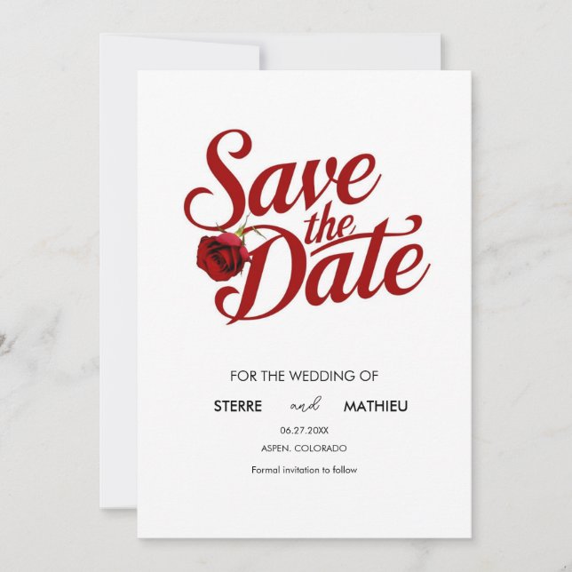 Custom Romantic Rote Rose Wedding Save The Date (Vorderseite)