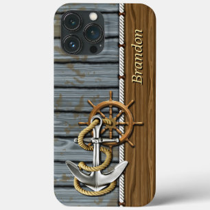 Custom Rope Wheel Nautical Anchor Holzmuster Case-Mate iPhone Hülle