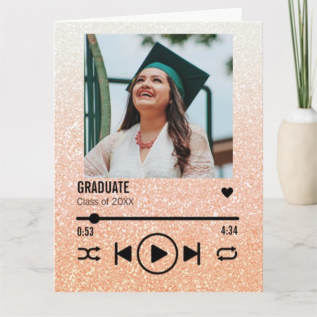 Custom Rose Gold Abschluss Foto Song Playlist Karte (Vorderseite)