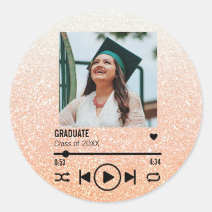 Custom Rose Gold Abschluss Foto Song Playlist Runder Aufkleber