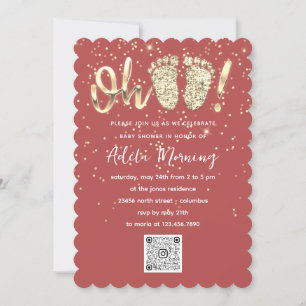 Custom Rose Gold Confetti Feet Baby Boy QR CODE Einladung