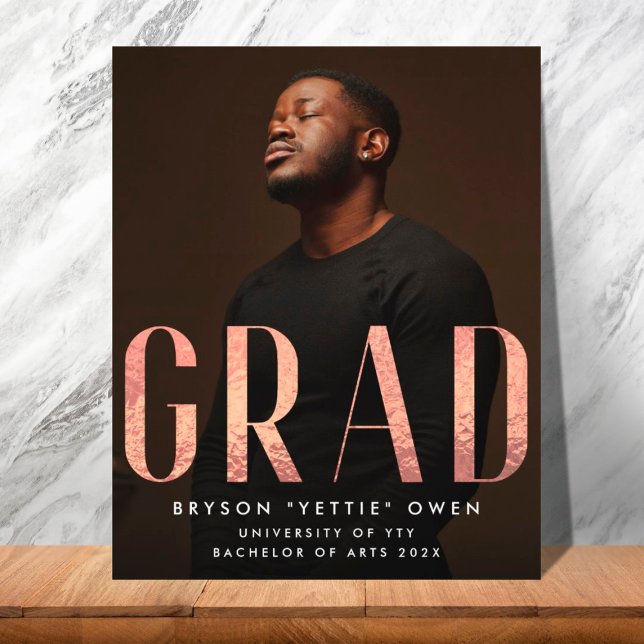 Custom Rose Gold Foil Nick Name GRAD Foto Card (Von Creator hochgeladen)