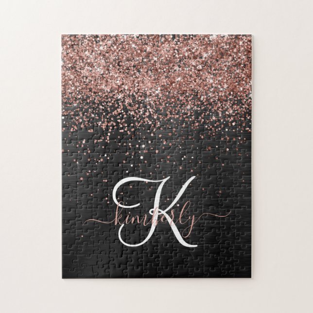 Custom Rose Gold Glitzer Black Sparkone Monogram (Vertikal)
