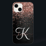 Custom Rose Gold Glitzer Black Sparkone Monogram Case-Mate iPhone 14 Hülle<br><div class="desc">Dieses elegante und stilvolle Handy-Gehäuse mit hübschem vergoldetem Glitzer aus Rose auf schwarz gebürstetem metallischem Hintergrund ist einfach zu personalisieren.</div>