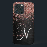 Custom Rose Gold Glitzer Black Sparkone Monogram Case-Mate iPhone Hülle<br><div class="desc">Dieses elegante und stilvolle Handy-Gehäuse mit hübschem vergoldetem Glitzer aus Rose auf schwarz gebürstetem metallischem Hintergrund ist einfach zu personalisieren.</div>