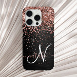 Custom Rose Gold Glitzer Black Sparkone Monogram Case-Mate iPhone Hülle<br><div class="desc">Dieses elegante und stilvolle Handy-Gehäuse mit hübschem vergoldetem Glitzer aus Rose auf schwarz gebürstetem metallischem Hintergrund ist einfach zu personalisieren.</div>