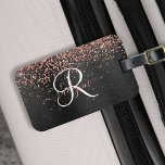 Custom Rose Gold Glitzer Black Sparkone Monogram Gepäckanhänger<br><div class="desc">Dieses angesagte,  elegante Gepäckanhänger-Design mit hübschem vergoldetem Glitzer aus der Rose auf schwarz gebürstetem metallischem Hintergrund ist einfach zu personalisieren.</div>