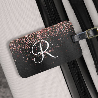 Custom Rose Gold Glitzer Black Sparkone Monogram Gepäckanhänger