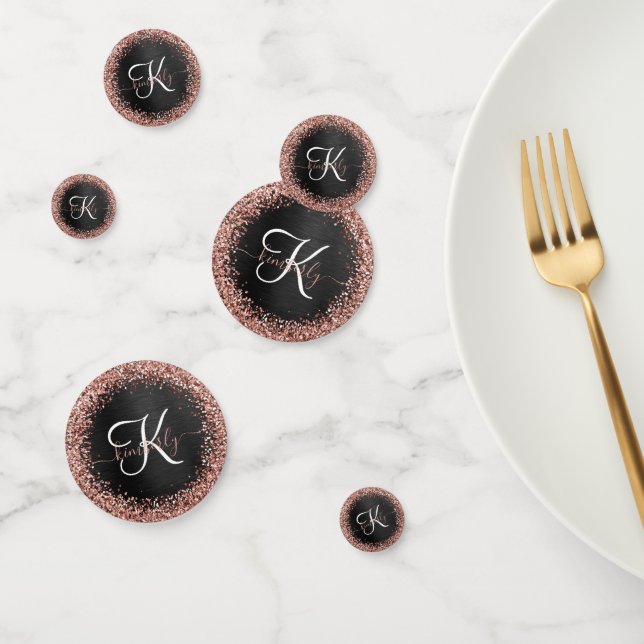 Custom Rose Gold Glitzer Black Sparkone Monogram Konfetti (Gruppe)