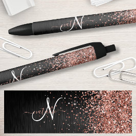 Custom Rose Gold Glitzer Black Sparkone Monogram Kugelschreiber