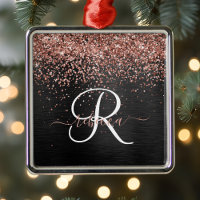 Custom Rose Gold Glitzer Black Sparkone Monogram